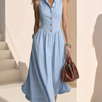 Urban Stand Collar V-neck Sleeveless Dress