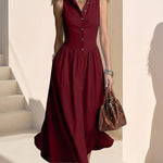 Urban Stand Collar V-neck Sleeveless Dress