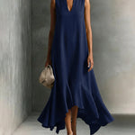 Minimalist Loose V-neck Sleeveless Ruffled Dress