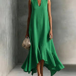 Minimalist Loose V-neck Sleeveless Ruffled Dress