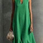 Minimalist Loose V-neck Sleeveless Ruffled Dress