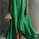 Minimalist Loose V-neck Sleeveless Ruffled Dress