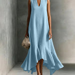 Minimalist Loose V-neck Sleeveless Ruffled Dress
