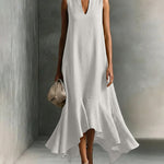 Minimalist Loose V-neck Sleeveless Ruffled Dress
