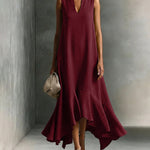 Minimalist Loose V-neck Sleeveless Ruffled Dress