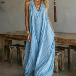 Comfy Loose Fit Sleeveless V-neck Maxi Dress