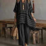 Casual Daily Vacation Stripe Textured Matching Set