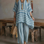 Casual Daily Vacation Stripe Textured Matching Set