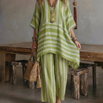 Casual Daily Vacation Stripe Textured Matching Set