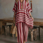 Casual Daily Vacation Stripe Textured Matching Set