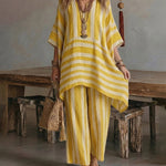 Casual Daily Vacation Stripe Textured Matching Set