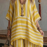 Casual Daily Vacation Stripe Textured Matching Set