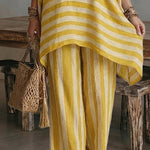 Casual Daily Vacation Stripe Textured Matching Set