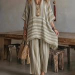 Casual Daily Vacation Stripe Textured Matching Set