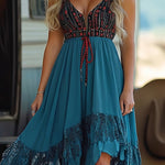 Ethnic Print Loose Hem Boho Western Dress