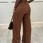 Business Casual Crease Line Wide Leg Suit Pants