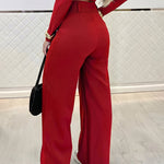 Business Casual Crease Line Wide Leg Suit Pants