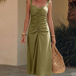 Sweetheart Sleeveless Ruched Midi Dress