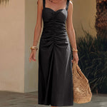 Sweetheart Sleeveless Ruched Midi Dress