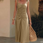 Sweetheart Sleeveless Ruched Midi Dress