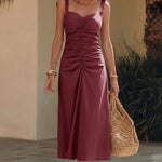 Sweetheart Sleeveless Ruched Midi Dress
