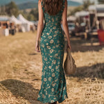Boho Retro High Slit Floral Smocked Maxi Dress