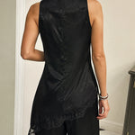 Elegant Satin Asymmetric Hem Lace Halter Top