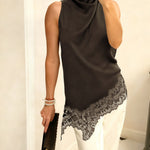Elegant Satin Asymmetric Hem Lace Halter Top