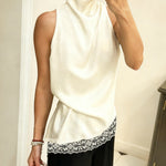 Elegant Satin Asymmetric Hem Lace Halter Top
