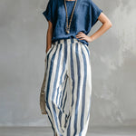 Daily Casual Short Sleeve T-shirt Stripe Pants Set