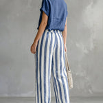 Daily Casual Short Sleeve T-shirt Stripe Pants Set