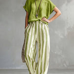 Daily Casual Short Sleeve T-shirt Stripe Pants Set