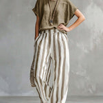 Daily Casual Short Sleeve T-shirt Stripe Pants Set