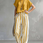 Daily Casual Short Sleeve T-shirt Stripe Pants Set