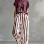 Daily Casual Short Sleeve T-shirt Stripe Pants Set