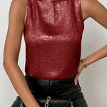 Fashion Metallic Texture Fabric Sleeveless Top