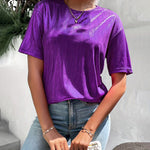 Versatile Metallic Texture Fabric Short Sleeves T-shirt