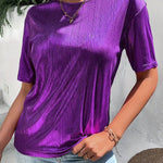 Versatile Metallic Texture Fabric Short Sleeves T-shirt
