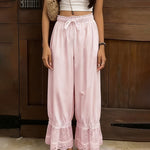 Boho Lace Splicing Hem Wide-Leg Lantern Pants