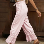 Boho Lace Splicing Hem Wide-Leg Lantern Pants