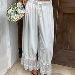 Boho Lace Splicing Hem Wide-Leg Lantern Pants