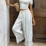 Boho Lace Splicing Hem Wide-Leg Lantern Pants