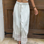 Boho Lace Splicing Hem Wide-Leg Lantern Pants