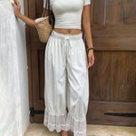 Boho Lace Splicing Hem Wide-Leg Lantern Pants