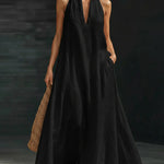 Summer Casual Halterneck Maxi Dress with Pockets