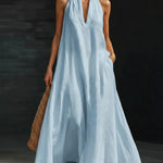 Summer Casual Halterneck Maxi Dress with Pockets