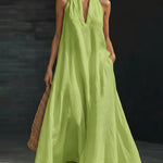 Summer Casual Halterneck Maxi Dress with Pockets