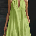 Summer Casual Halterneck Maxi Dress with Pockets