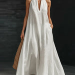 Summer Casual Halterneck Maxi Dress with Pockets