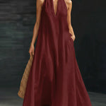 Summer Casual Halterneck Maxi Dress with Pockets